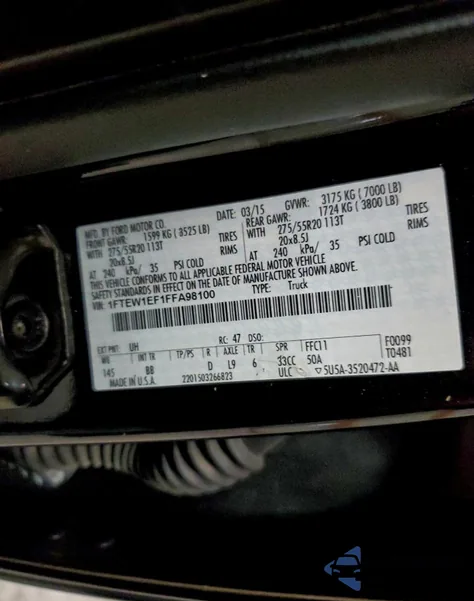 2015 Ford F150 Supercrew z USA, uszkodzony, nr VIN 1FTEW1EF1FFA98100